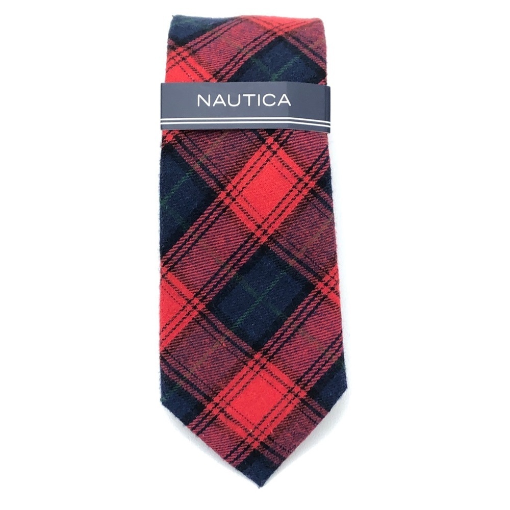 Nautica Men’s Red Blue Plaid 100% Cotton Tie